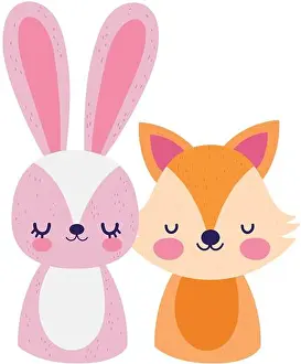 Childish Prints: cute little rabbit and fox cartoon design vector illustration