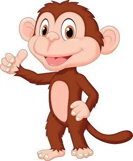Chimp Prints: Cute monkey cartoon giving thumb up