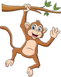 Presenting Prints: Cute Monkey hanging on a tree branches cartoon animal vector illustration