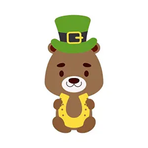 Themed Prints: Cute otter St. Patrick's Day leprechaun hat holds horseshoe