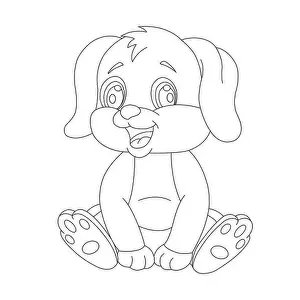 Hand Drawing Prints: Cute puppy dog outline coloring page for kids animal coloring book cartoon vector illustration