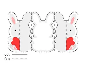 Fold Prints: Cute rabbit hold heart. Fold long greeting card template