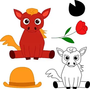 Hoof Prints: Cute red horse character, graphic line vector illustration