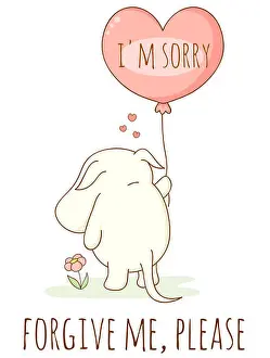 Forgiveness Prints: Cute sad cartoon animal with heart shaped balloon