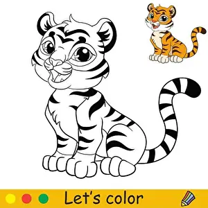 Birthday Card Prints: Cute sitting tiger. Cartoon character tiger