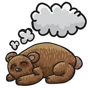 On White Prints: Cute sleeping bear, with thinking comics bubble - ideal space for your text / image