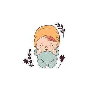 Pajama Prints: Cute sleeping newborn baby. Ideal for cards