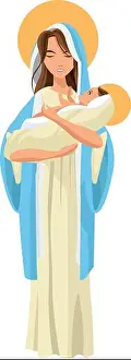 Balloons Prints: cute virgin mary holding baby jesus cartoon