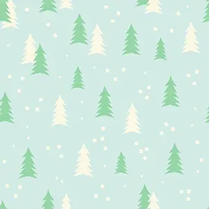 Cute winter background with Christmas trees. Mint green backdrop. Vector seamless pattern for seasonal occasion