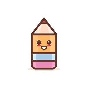 Graphite Prints: cute wooden pencil rubber eraser cartoon comic character with smiling face happy emoji kawaii style back to school
