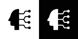 Intellect Prints: Cyborg icon set in black and white color. simple flat vector