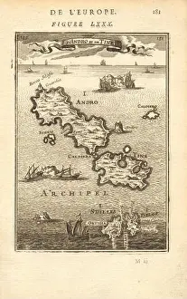 Religions Prints: CYCLADES: Andros Tinos Dilos & Rhinia. Greece islands. Aegean. MALLET, 1683 map