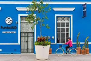 Blue House Prints: Cyclist on the 47th street, in the historic center of Merida, Yucatan, Mexico