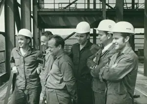 THE CZECHOSLOVAK SOCIALIST REPUBLIC - CIRCA 1970s: Retro photo shows construction workers. Vintage photography