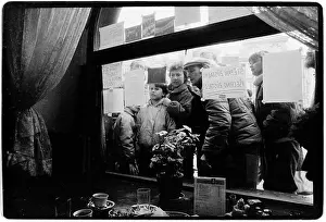 Prague Prints: Czechoslovakia Velvet Revolution Prague November 1989 Scanned in 2020 Residents reading Samizdat posters in Prague