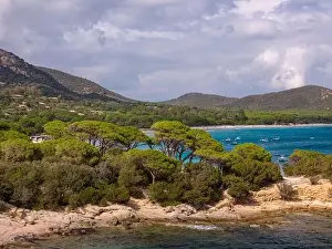 Seaside Retreat Prints: Da Mare By Sea Lounge in Porto-Vecchio and surrounding beach aerial view, Corsica France