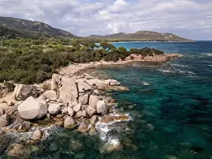Seaside Retreat Prints: Da Mare By Sea Lounge in Porto-Vecchio and surrounding beach aerial view, Corsica France