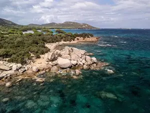 Seaside Retreat Prints: Da Mare By Sea Lounge in Porto-Vecchio and surrounding beach aerial view, Corsica France