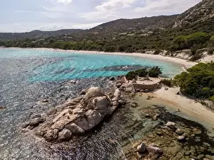 Corsica Prints: Da Mare By Sea Lounge in Porto-Vecchio and surrounding beach aerial view, Corsica France