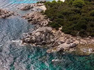 Corsica Prints: Da Mare By Sea Lounge in Porto-Vecchio and surrounding beach aerial view, Corsica France