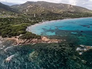 Corsica Prints: Da Mare By Sea Lounge in Porto-Vecchio and surrounding beach aerial view, Corsica France