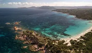 Da Mare By Sea Lounge in Porto-Vecchio and surrounding beach aerial view, Corsica France