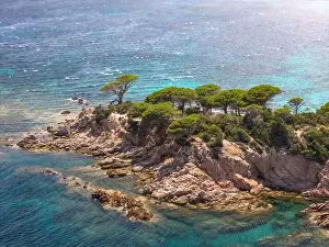 Corsica Prints: Da Mare By Sea Lounge in Porto-Vecchio and surrounding beach aerial view, Corsica France