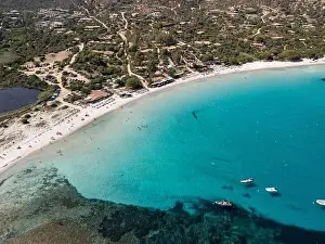 Corsica Prints: Da Mare By Sea Lounge in Porto-Vecchio and surrounding beach aerial view, Corsica France