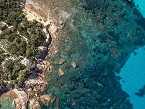 Corsica Prints: Da Mare By Sea Lounge in Porto-Vecchio and surrounding beach aerial view, Corsica France