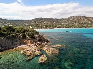 Corsica Prints: Da Mare By Sea Lounge in Porto-Vecchio and surrounding beach aerial view, Corsica France