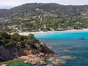 Corsica Prints: Da Mare By Sea Lounge in Porto-Vecchio and surrounding beach aerial view, Corsica France