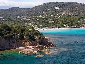 Corsica Prints: Da Mare By Sea Lounge in Porto-Vecchio and surrounding beach aerial view, Corsica France