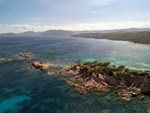 Corsica Prints: Da Mare By Sea Lounge in Porto-Vecchio and surrounding beach aerial view, Corsica France