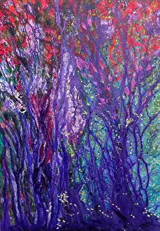 Beetles Prints: Daily abstract. Painting of Fire Flies amongst flowering trees