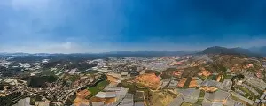 Arabica Prints: Dalat or Da Lat, Vietnam aerial panorama of agricultural area showing farms