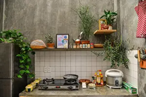 Maker Prints: Dalat, Vietnam - Nov 13, 2018. Interior design of kitchen cabinets at rural house in Dalat
