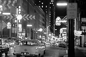 Dallas Texas Prints: Dallas Texas night time street scene in 1956