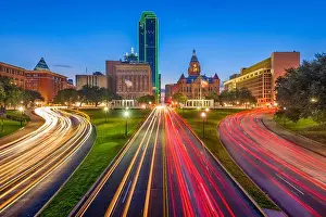 Dallas, Texas, USA skyline over Dealey Plaza at twilight
