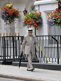 Posh Prints: Dandy Old man dressed Straw boater hat brogues suit umbrella