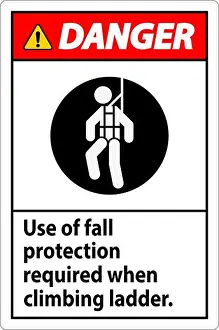 Belt Prints: Danger Sign, Use Of Fall Protection Required When Climbing Ladder