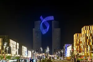 Darb Lusail Festival. Lusail Plaza Tower 4 Drone show at opening ceremony