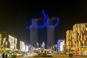 Darb Lusail Festival. Lusail Plaza Tower 4 Drone show at opening ceremony