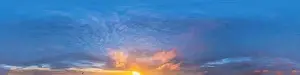 Spherical Dome Prints: Dark blue sunset sky with Cumulus clouds