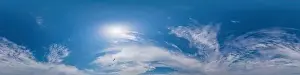 Dark blue sunset sky pano with Cumulus clouds