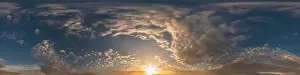 Dark blue sunset sky pano with Cumulus clouds