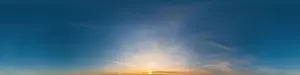 Dark blue sunset sky panorama with Cirrus clouds