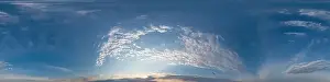 Dark blue sunset sky panorama with Cirrus clouds