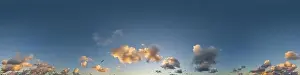 Dark blue sunset sky panorama with Cumulus clouds