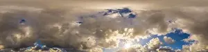 Dark blue sunset sky panorama with Cumulus clouds
