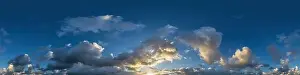 Dark blue sunset sky panorama with Cumulus clouds